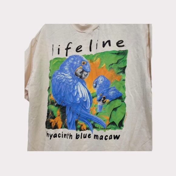 Hanes Beefy T Pre-Shrunk Lifeline Hyacinth Blue Macaw Crew Neck Tee L(42-44) - Picture 6 of 6